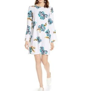 Halogen Womens Floral Print Shift Dress white Size XL Extra Large Balloon Sleeve